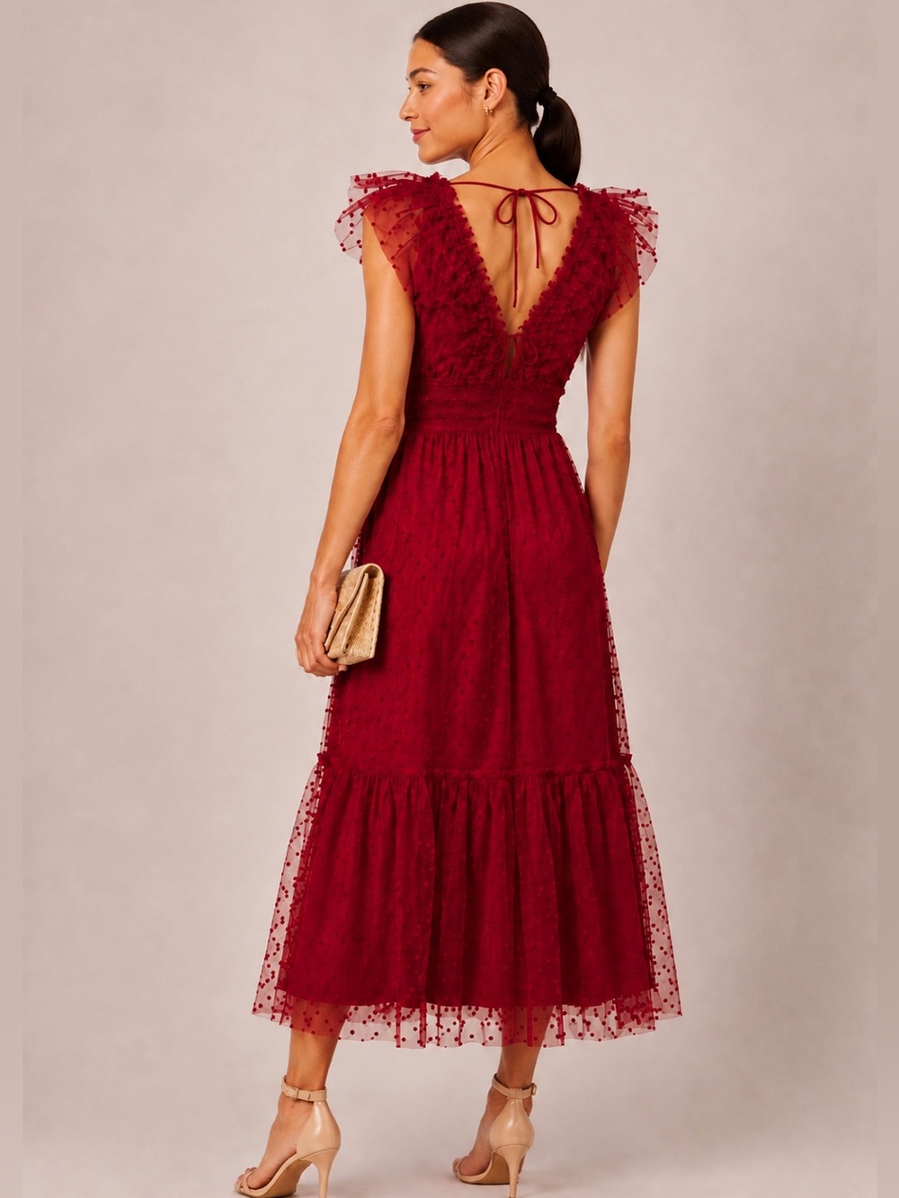 Adrianna by Adrianna Papell Dot Tulle Ruffle Dress in Size 4 NWT - Picture 5 of 16
